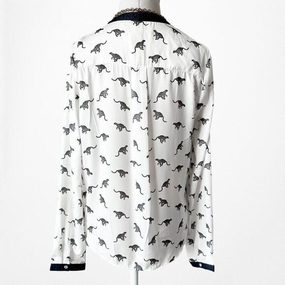 Vintage Y2K White Blue Animal Print Button Down Satin Shirt Top Blouse Size XS - Picture 4 of 5